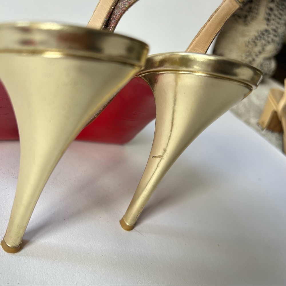 Christian Louboutin Lady Peep Slingback Peep Toe Glitter Heel sz 40 - Picture 9 of 16
